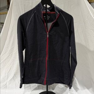 Navy Zip-Up Jacket with Red Accents